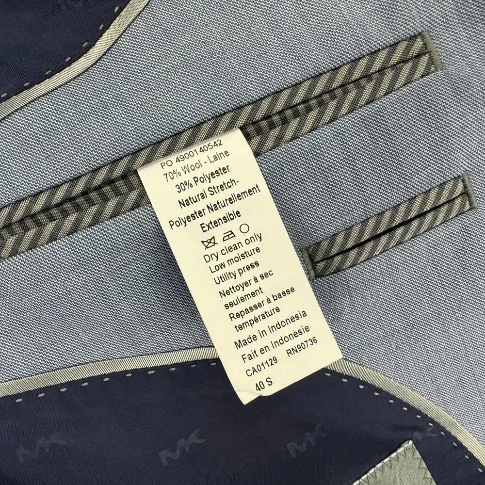 Michael Kors Mens Classic Fit Stretch Wool Blend Suit Jacket Light Blue 40S